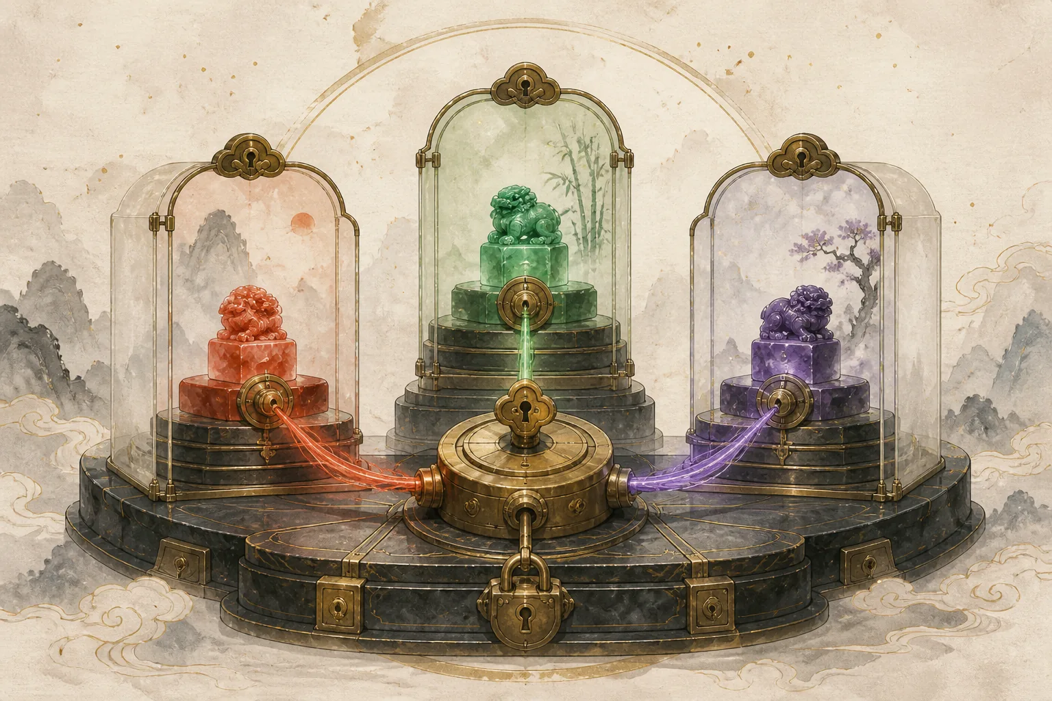 三个独立画像档案与隐私锁的插画